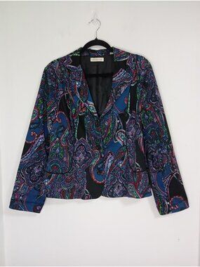 Coldwater Creek Multicolor Paisley Print Blazer Jacket Size 12 Button Front
